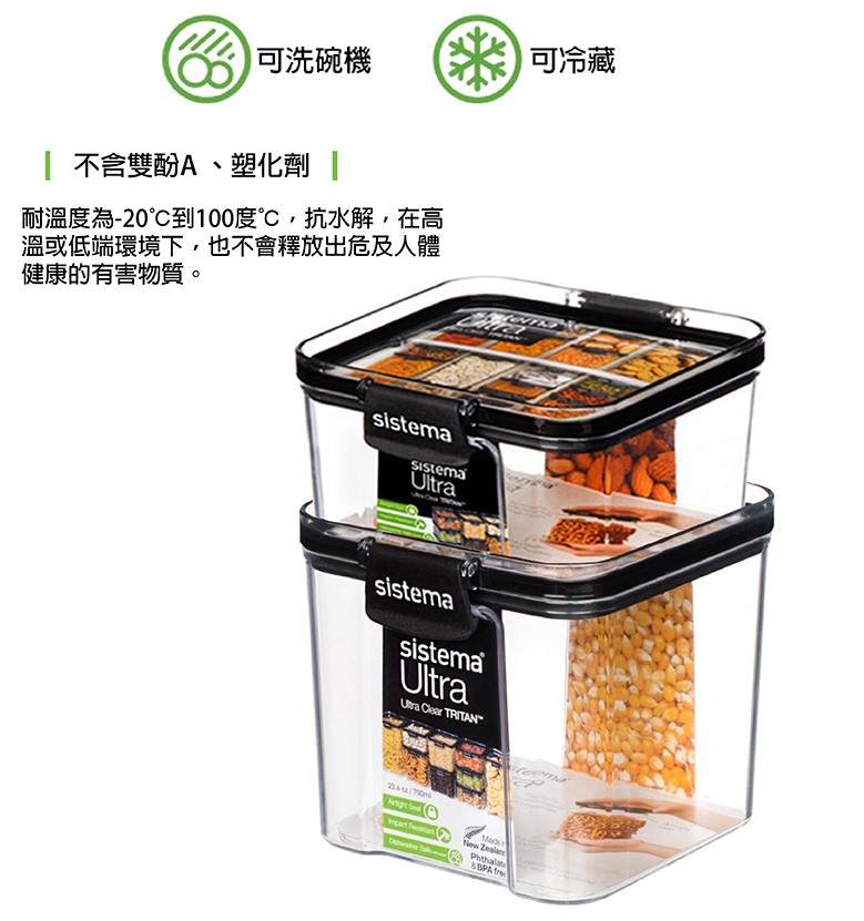 【紐西蘭Sistema】微波保鮮盒｜紐西蘭第一品牌儲存容器、餐盒｜Tritan Ultra系列 方形密封罐 @GINA環球旅行生活