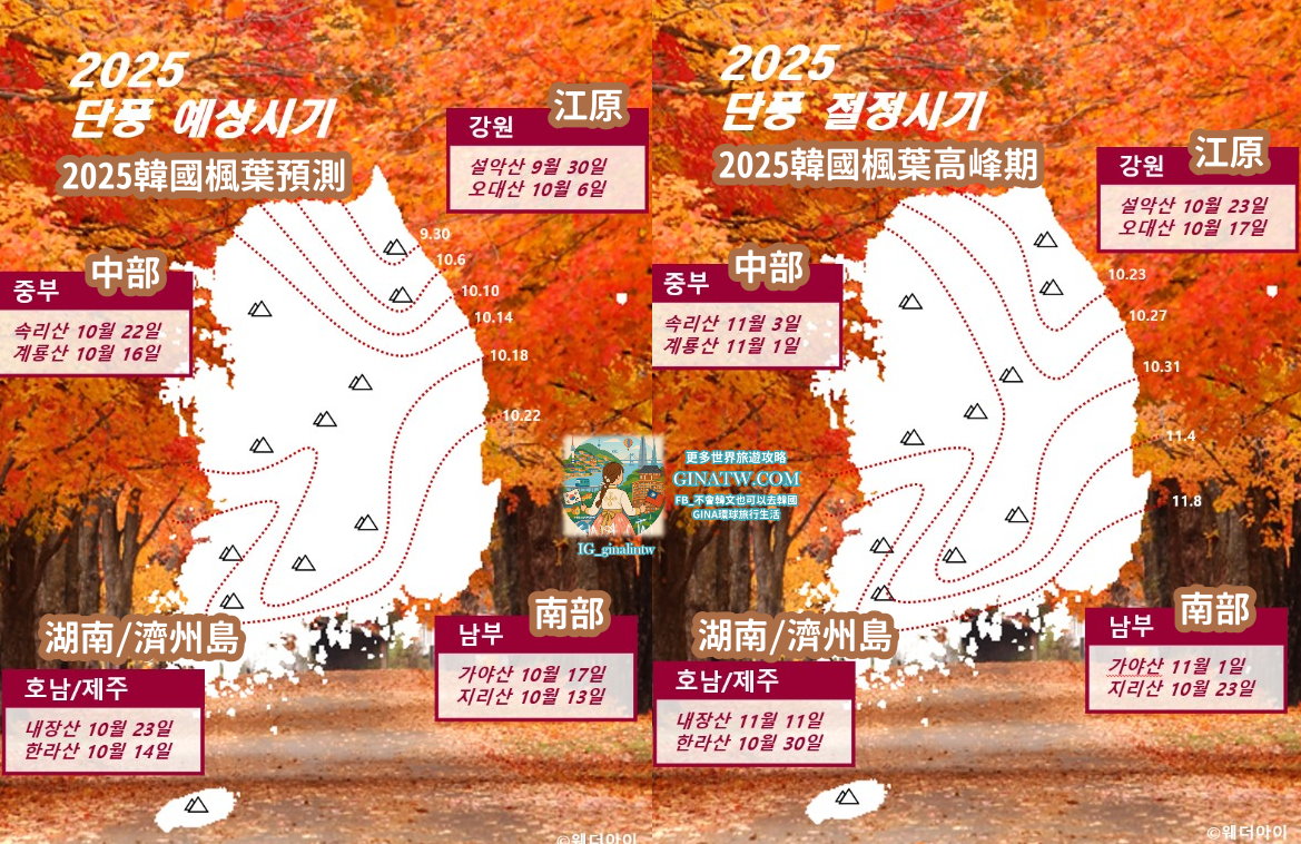 【韓國楓葉2025】韓國賞楓、韓國銀杏 楓葉時間預測、首爾釜山大邱賞楓景點、首爾釜山賞楓一日團 @GINA環球旅行生活